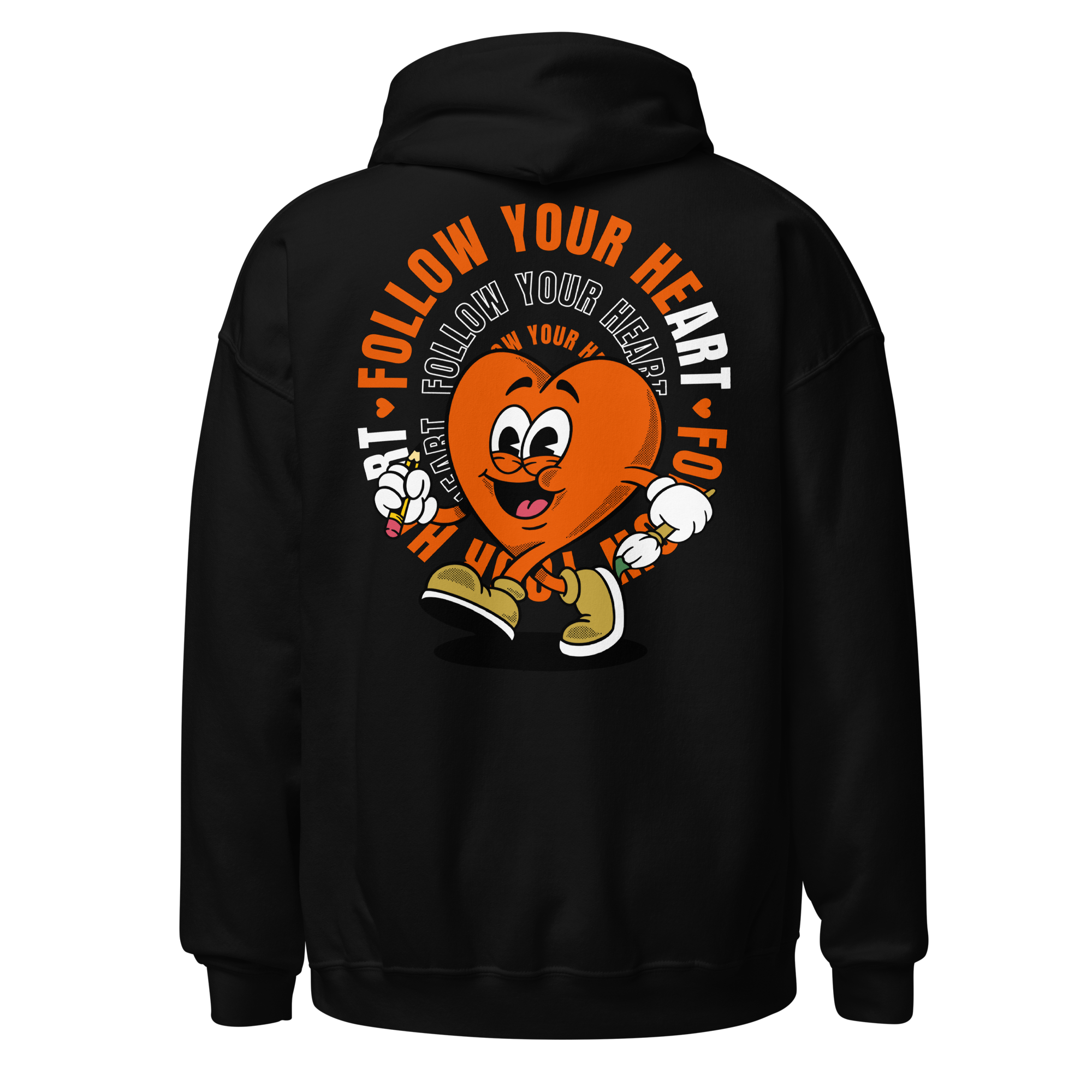 Follow Your Heart Embroidery Hoodie - Orange and Black (Unisex)
