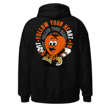 Load image into Gallery viewer, Follow Your Heart Embroidery Hoodie - Orange and Black (Unisex)
