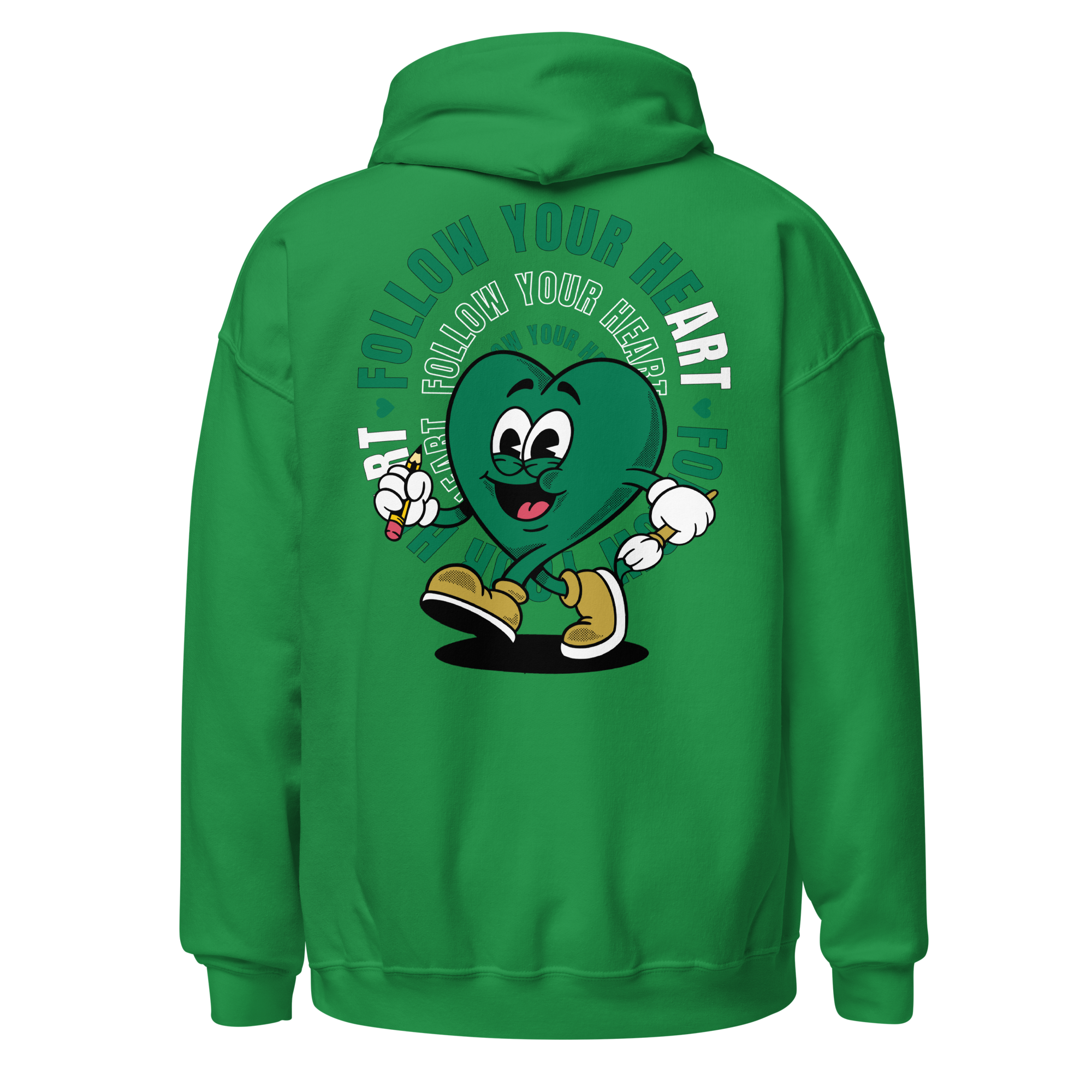 Follow Your Heart Embroidery Hoodie - Green on Green (Unisex)