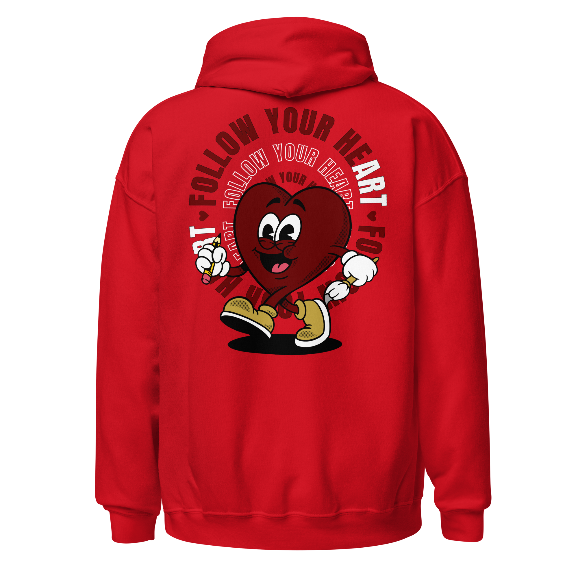 Follow Your Heart Embroidery Hoodie - Red on Red (Unisex)