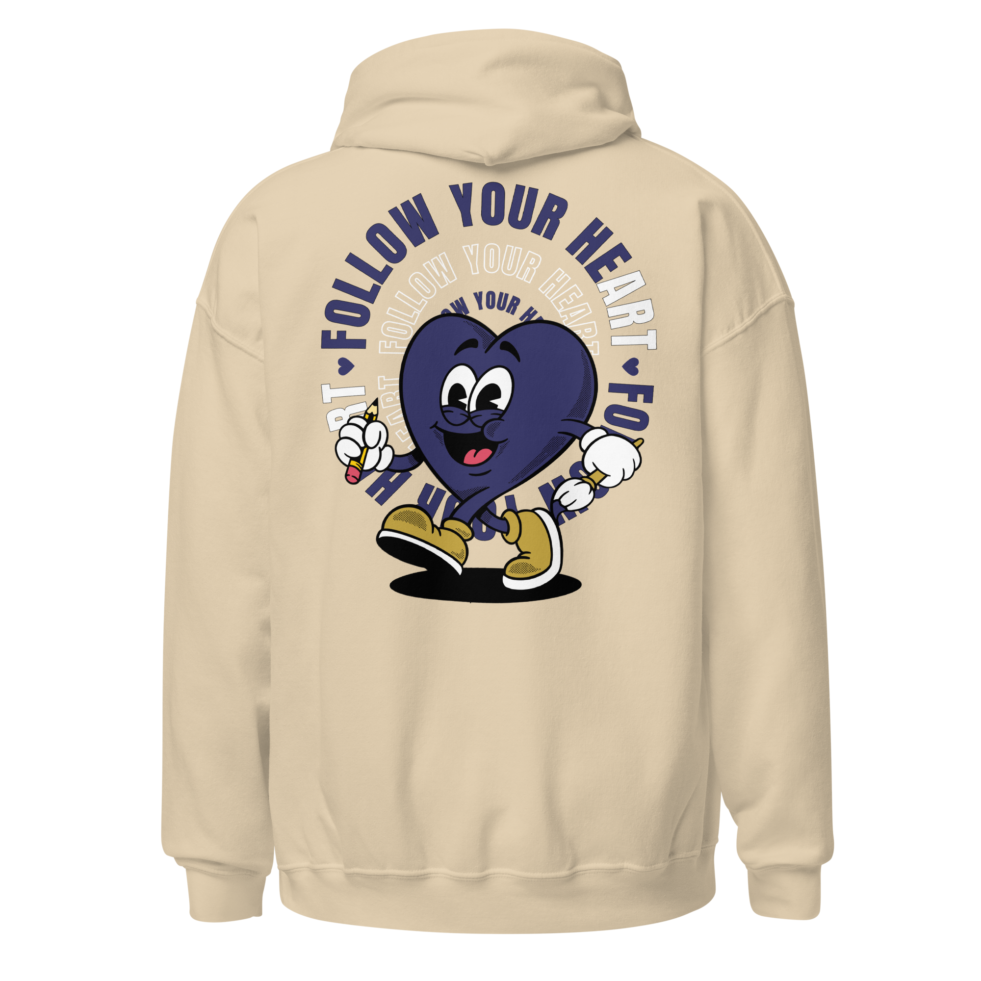 Follow Your Heart Embroidery Hoodie - Navy and Tan (Unisex)