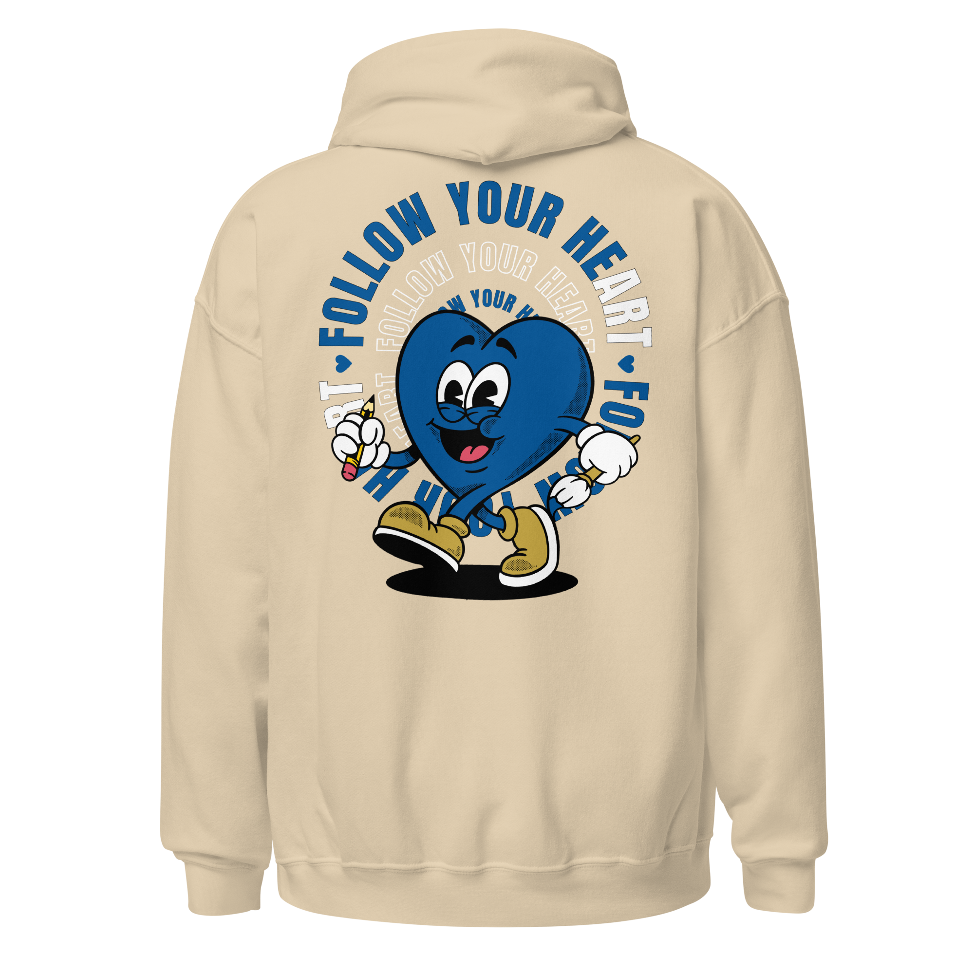 Follow Your Heart Embroidery Hoodie - Blue and Tan (Unisex)