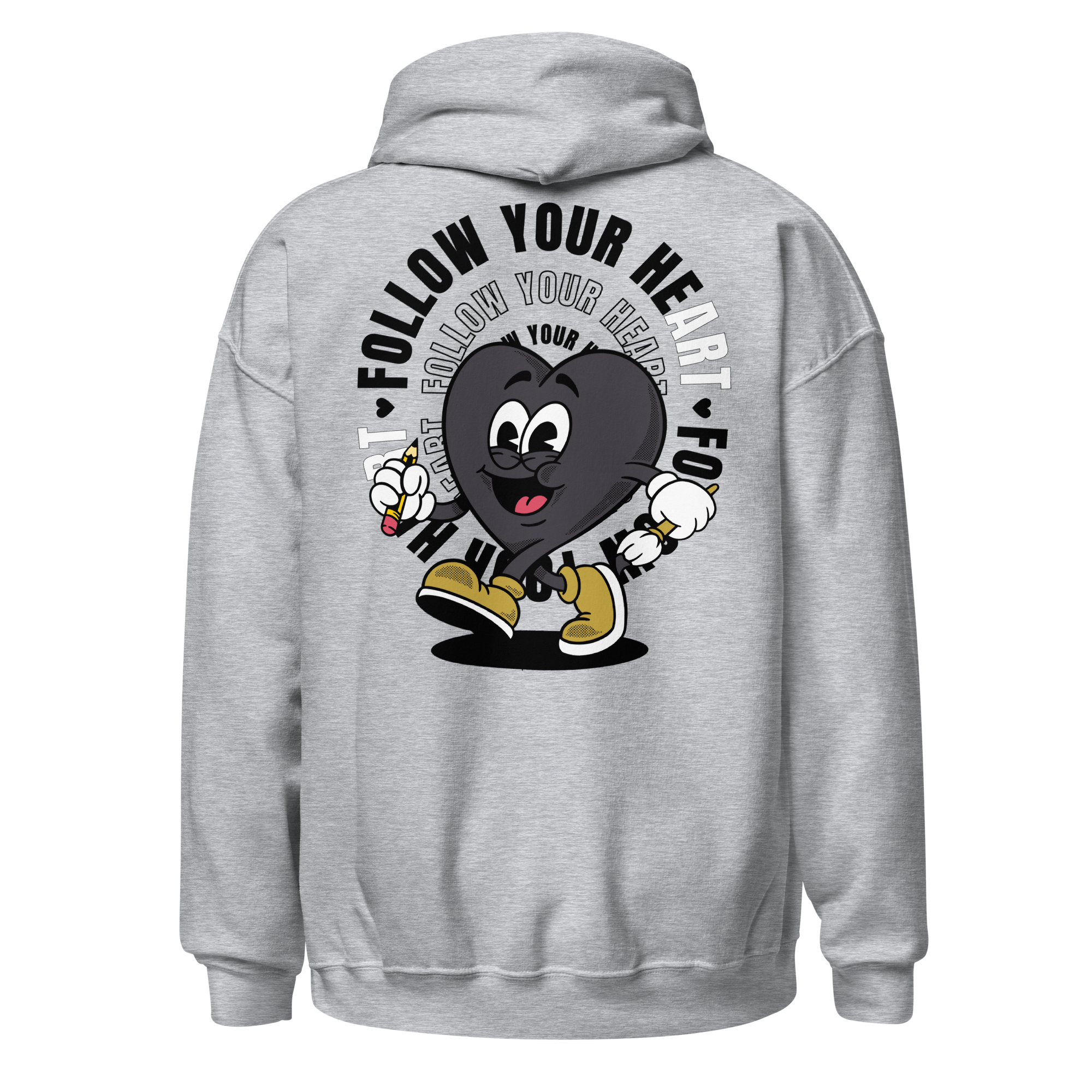 Follow Your Heart Embroidery Hoodie - Black and Gray (Unisex)