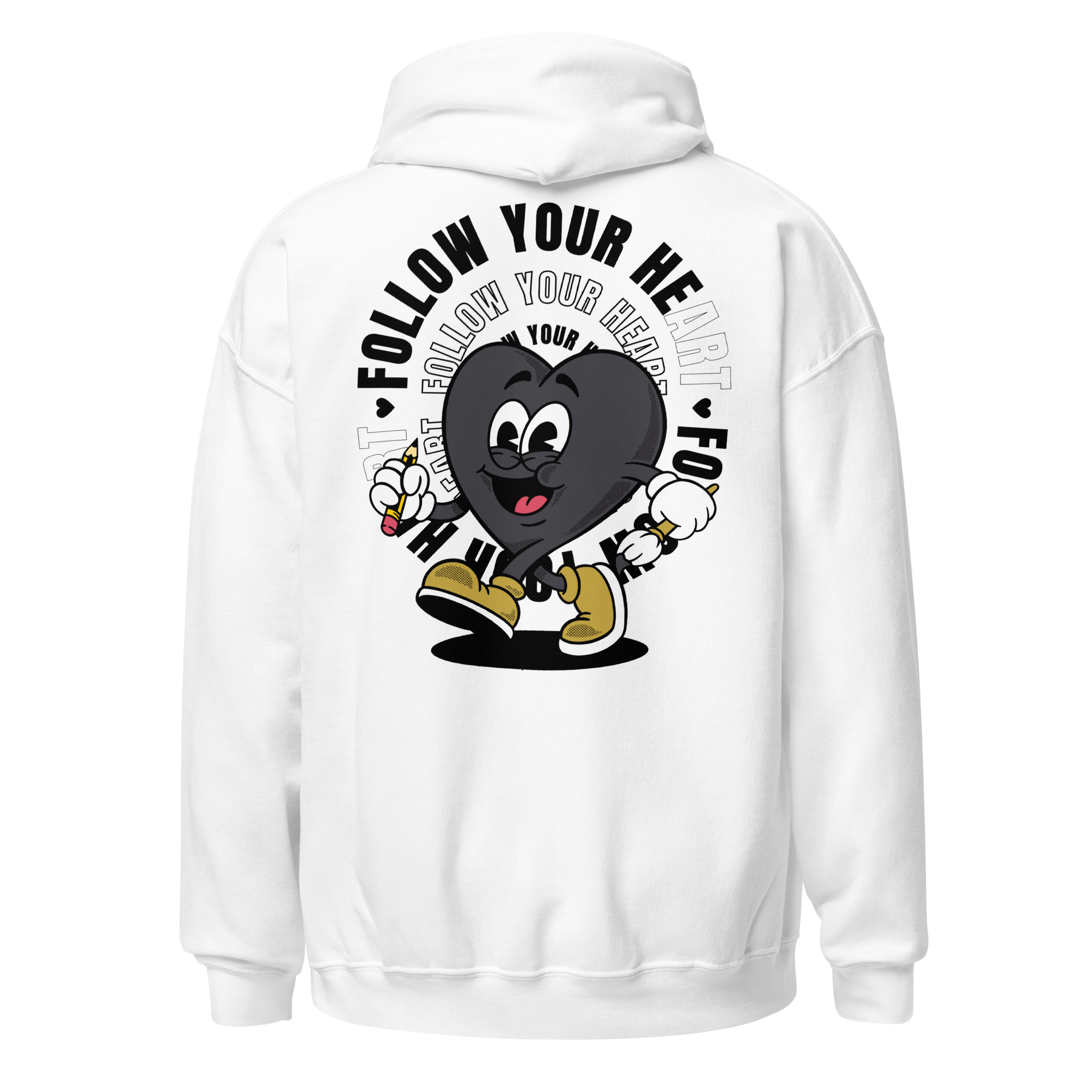 Follow Your Heart Embroidery Hoodie - Black and White (Unisex)